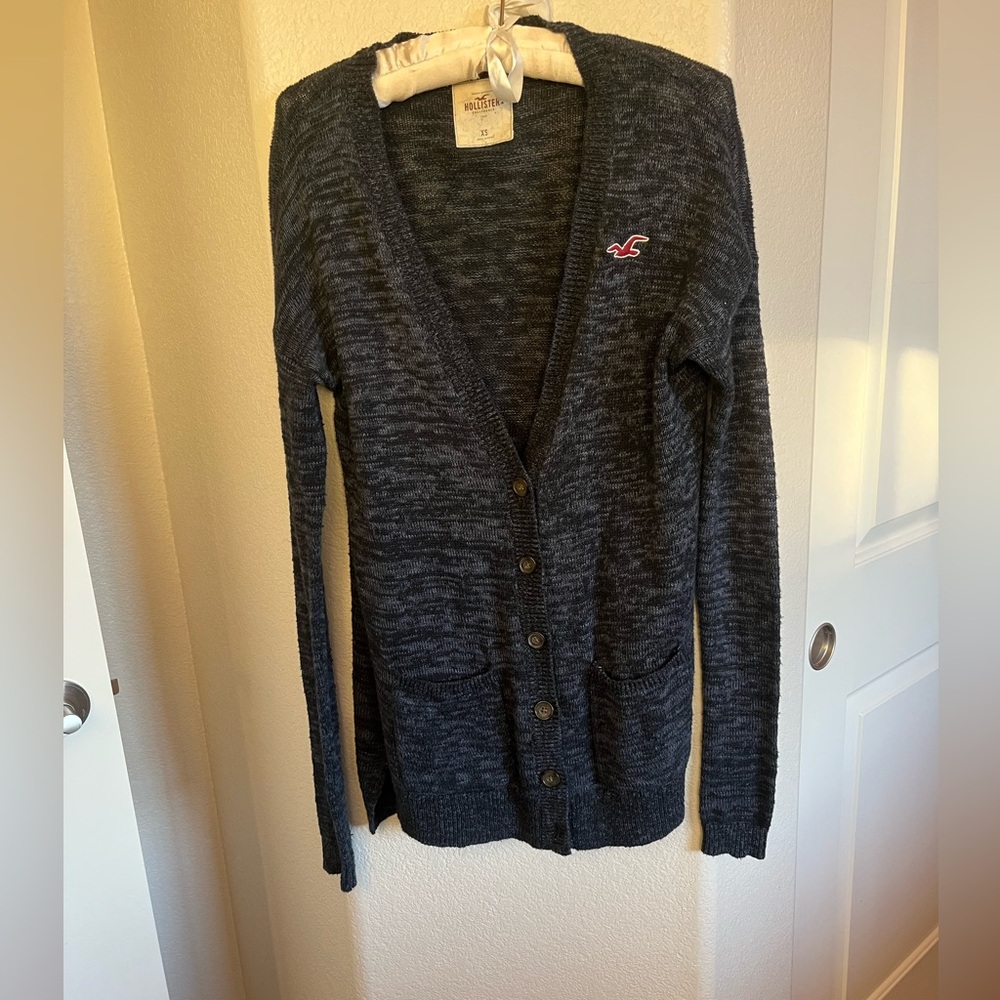Hollister Navy Marled Knit Button-Up Cardigan